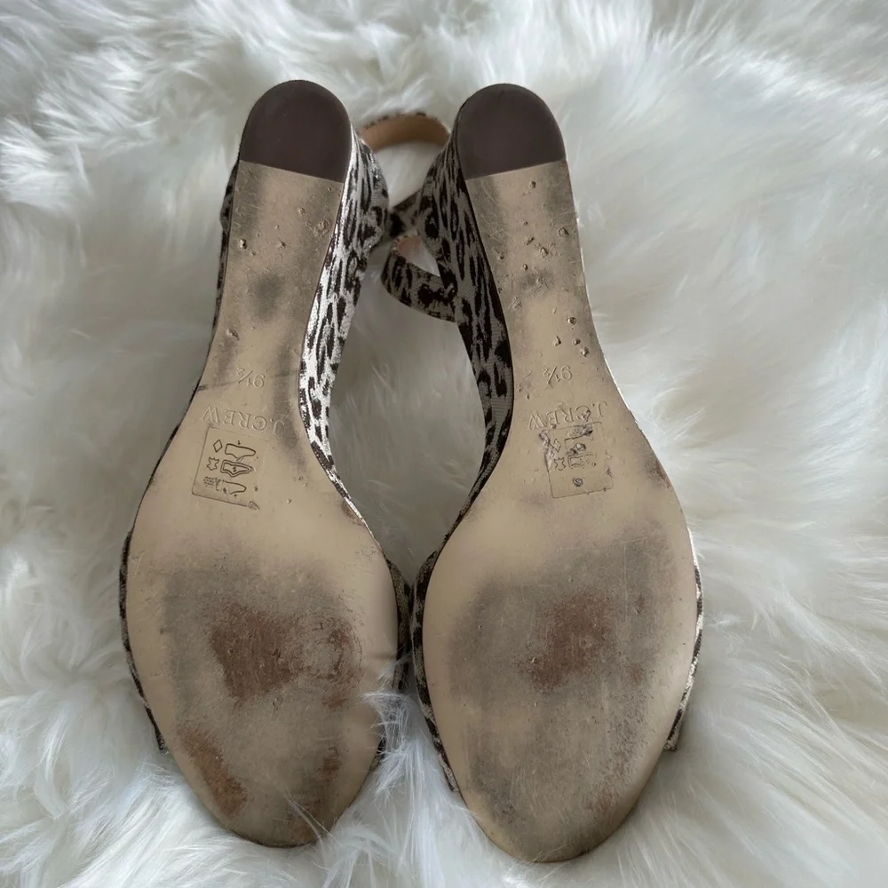 J. Crew Lailia Wedge Sandal Heel Neutral Metallic Leopard Cheetah Print Size 9.5